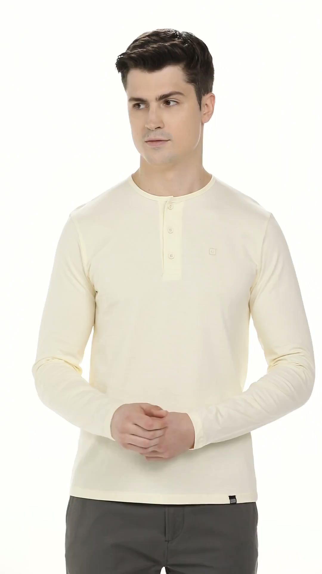 Buy Urbano Fashion Men's Cloud Cream Solid Henley Neck Slim Fit